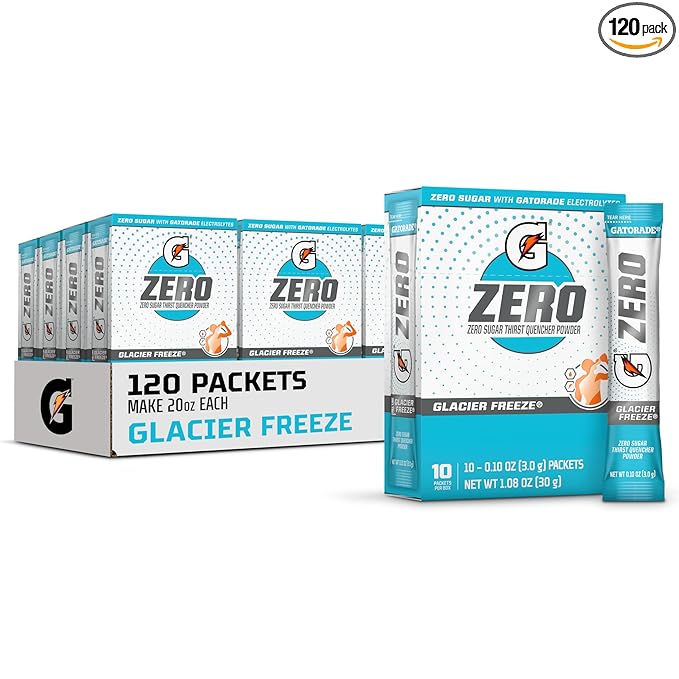 Gatorade G Zero Sports Drink Mix Powder Packets, Glacier Freeze, Electrolyte Powder Drink Mix for Hydration, Zero Sugar, Total 120 Packets