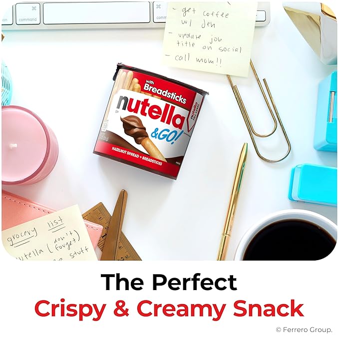 Nutella & GO! 4 Pack, Hazelnut and Cocoa Spread with Breadsticks, Snack Cups, 1.9 oz Each