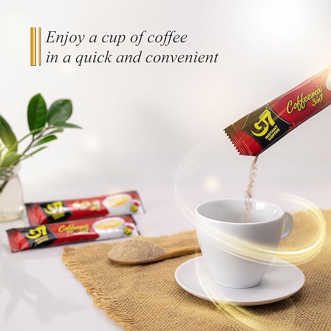 Trung Nguyen G7 Instant Coffee - 3-in-1 with NANO+ Technology, Roasted Ground Blend, Non-dairy Creamer & Sugar (100 Sticks)