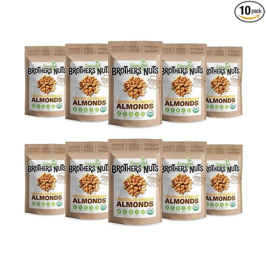 Brothers Nuts Crackled Cheezy Almonds – Organic, Sprouted Almonds – Healthy Keto Snack – Vegan, Gluten-Free, Kosher – No Preservatives – 2oz (10 Pack)