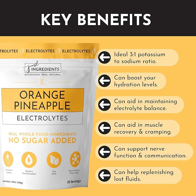 Orange Pineapple Electrolytes ??30?‘Serving Hydration Drink Mix with Coconut Water, Sea Salt, and Trace Minerals ??Supports Energy, Recovery, and Electrolyte Balance*