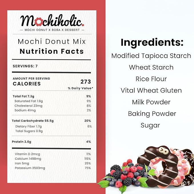 Donut Mix Original Recipe, Mochi Mix, Rice Flour with Low Calories and Sugar with Essential Nutrients, 12 oz Healthy Daily Snacks by Mochiholic (Pack of 1)