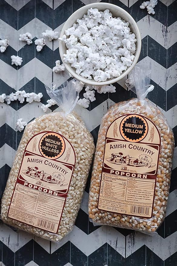Amish Country Popcorn | 2-2 lb Bags | 2 lb Medium White and 2 lb Medium Yellow Popcorn Kernels Variety Bundle | Old Fashioned, Non-GMO and Gluten Free