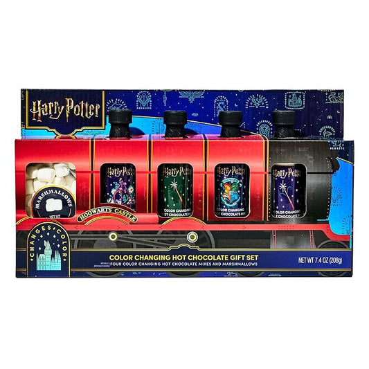 HARRY POTTER, Color Changing Hot Chocolate Gift Set, Includes 4 Bottles of Color Changing Hot Cocoa Mix and Marshmallows in Hogwarts Express Train Box