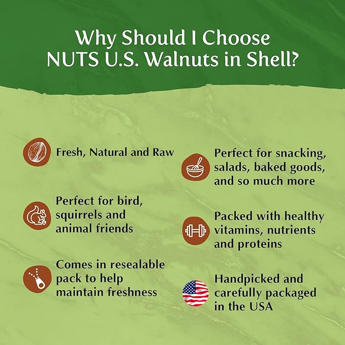 NUTS U.S. - Walnuts In Shell | Grown and Packed in California | Chandler Variety | Fresh Buttery Taste and Easy to Crack | Non-GMO and Raw Walnuts in Resealable Bags!!! (2 LBS)