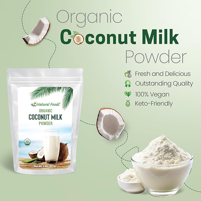 Z Natural Foods Organic Coconut Milk Powder - All-Natural Vegan Dairy-Free Alternative with MCTs - Unsweetened Coconut Creamer for Coffee & Smoothies - Gluten-Free, Non-GMO, 2 lbs