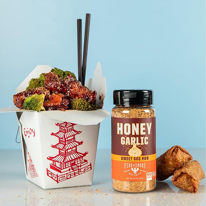 Fire & Smoke Society Honey Garlic BBQ Rub | Seasonings for Smoking and Grilling | Pulled Pork Ribs Chicken, Burgers, Dry Rubs and Spices | Honey Garlic, Brown | Large (2-Pack)
