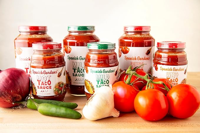 Spanish Gardens Taco Sauce (6 Pack) ??Hot Taco Sauce for Authentic Mexican Food ??Original Family Recipe, Spicy Sauce for Tex Mex Food (11.5 oz)