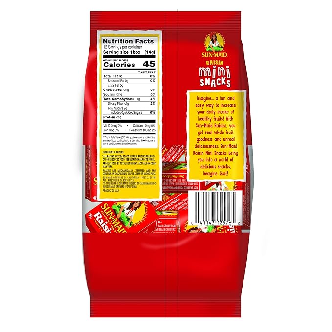 Sun-Maid California Sun-Dried Raisins - (144 Pack) 0.5 oz Snack-Size Box - Dried Fruit Snack for Lunches, Snacks, and Natural Sweeteners