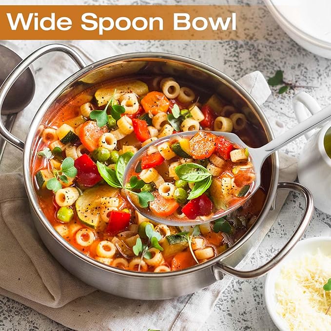 Extra Large Serving Spoons Set 18/8 Stainless Steel Silver Serving Utensils 11.7Inch Big Metal Spoons for Buffet, Parties, Catering, Banquet - Dishwasher Safe (6-Piece, Silver)