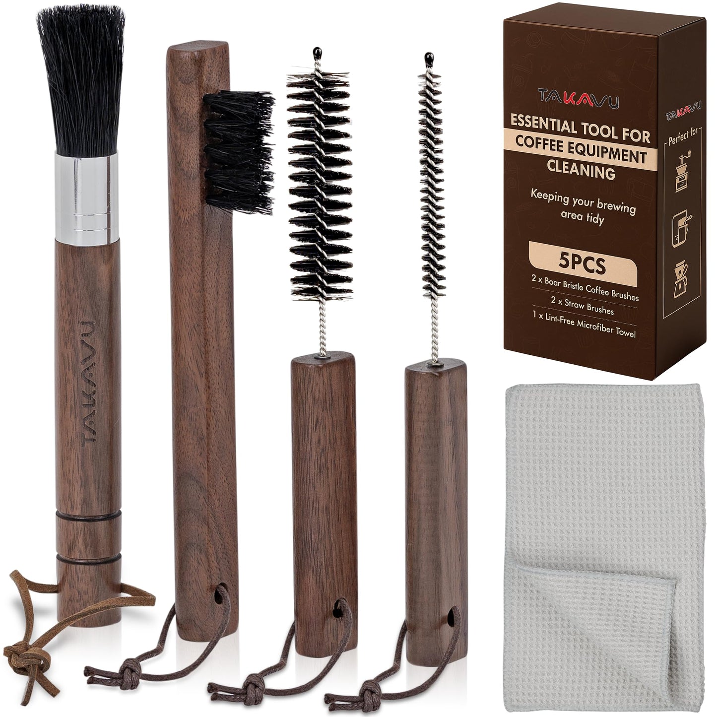 TAKAVU Coffee Grinder Cleaning Kit, 4pcs Boar Bristle Detail Brushes