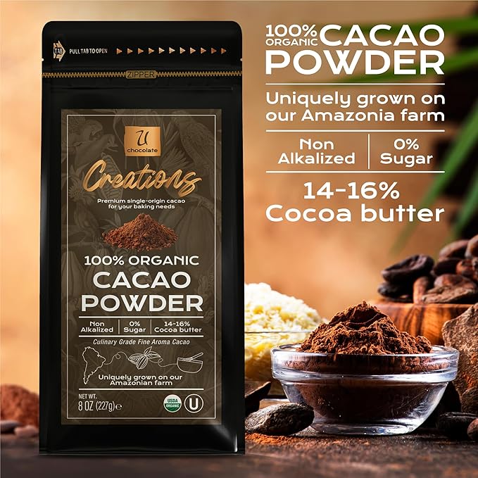 U Chocolate Organic Cacao Powder (1 Lb) Fresh from our Farm, perfect for Baking, No added sugars