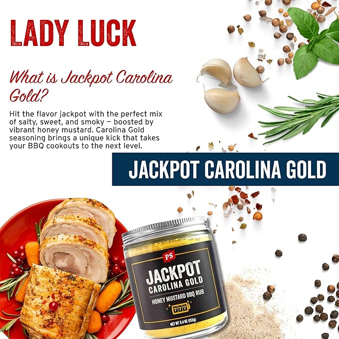 PS Seasoning Jackpot Carolina Gold - Sweet and Tangy Honey Mustard BBQ Seasoning and Rubs for Smoking and Grilling - All-Purpose Dry BBQ Rub for Steak, Pork, Ribs, Chops, Beef, Chicken and more
