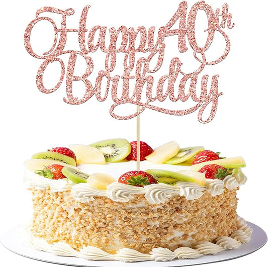 1 Pack Happy 40th Birthday Cake Topper Rose Gold Glitter Number 40 Forty Years Old Birthday Cake Pick Decoration For 40th Birthday Celebrating Anniversary Party Supplies
