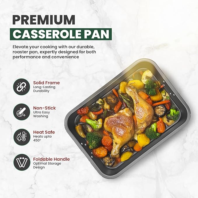Large Lasagna Pan 12??x 16??- Heavy-Duty Nonstick Casserole Dishes for Oven - Convenient Deep Lasagna Baking Dish With Foldable Handles - Casserole Dish Is Dishwasher Safe and Perfect for Any Meal