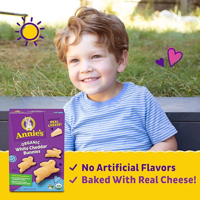 Annie's Organic White Cheddar Bunnies Baked Snack Crackers, 7.5 oz (Pack of 2)