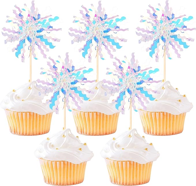 30 PCS Foil Firework Cupcake Toppers Sparkle Tinsel Cupcake Picks Happy Birthday Cake Toppers Drink Stirrers Cocktail Food Fruit Toothpicks for Baby Shower Birthday Party Decorations Supplies Silver