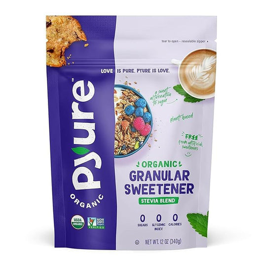 Pyure Organic Stevia Blend | Granulated Sugar Substitute with Zero Calories & Carbs | Keto, Diabetic & Vegan Friendly | Sugary Taste Alternative | USDA Organic, Non-GMO | Good For Baking | 12oz