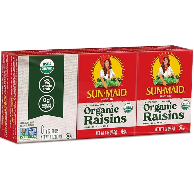 Sun-Maid Organic California Sun-Dried Raisins - (72 Pack) 1 oz Snack-Size Box - Dried Fruit Snack for Lunches and Back to School Snacks