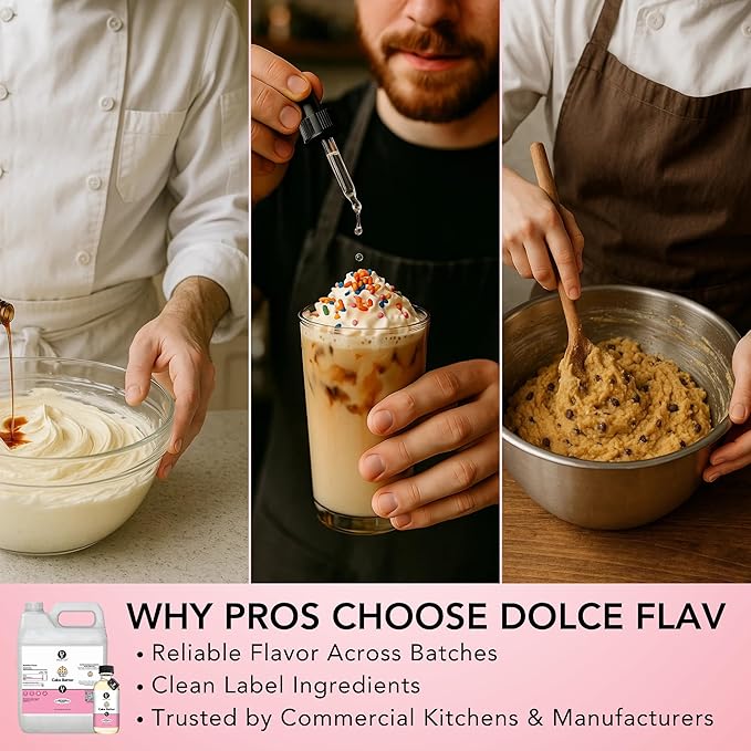 Dolce Flav Cake Batter Flavoring ??32 oz. ??Premium Water-Based Extract for Ice Cream, Desserts, Boba, Beverages & Baked Goods | Perfect for Bakeries, Caf챕s & Restaurants