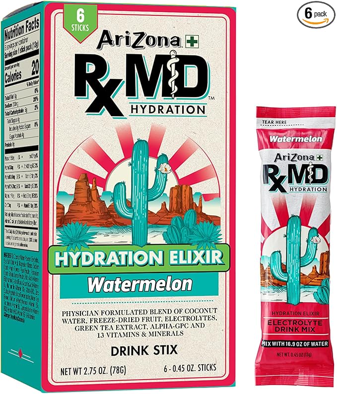 Arizona Rx MD Hydration Watermelon - Drink Mix - 920mg of Electrolytes - 0.45 oz Powder Sticks (Pack of 6)