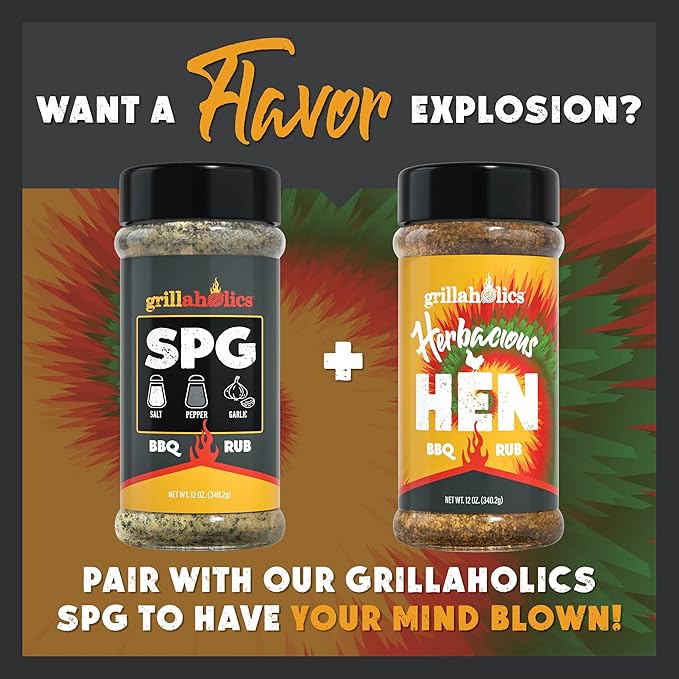 Grillaholics Herbacious Hen Poultry Seasoning - Herb & Garlic Chicken Rub for Smoked, Roasted, Fried & Grilled Poultry with 24+ Herbs & Spices - Try it on Chicken, Turkey, Prime Rib & More
