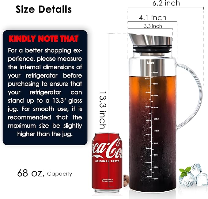 Aquach 68 Oz Cold Brew Coffee & Iced Tea Maker ??Airtight Lid for Freshness Up to 2 Weeks, Dishwasher Safe