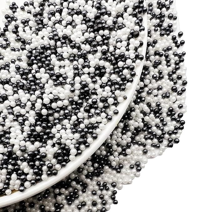 SE Si&Moos Nonpareil Sprinkles, 2mm Black and White Mini Edible Pearls White and Black Sprinkles for Cake Decorating Halloween Cookie Decorations Wedding Shower Party Christmas Holiday Supplies 3.5 OZ