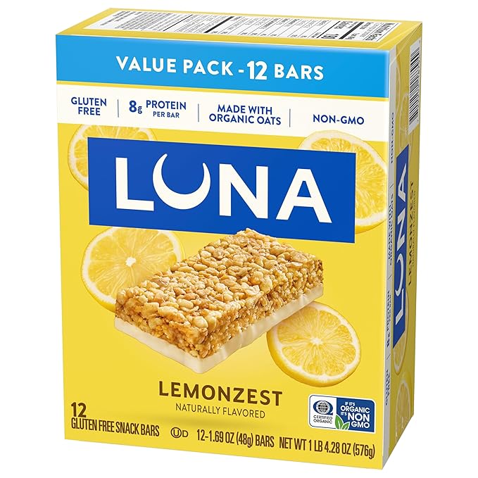 LUNA Bar - LemonZest Flavor - Gluten Free Snack Bars - Non-GMO - Protein Bars - Made with Organic Oats - Value Pack (12 Pack)