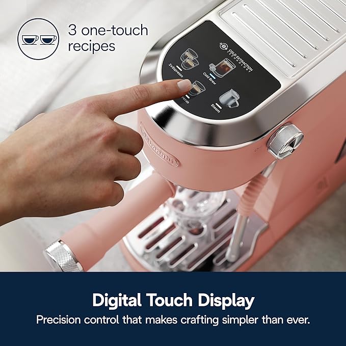 De'Longhi Dedica Duo Compact Espresso Machine - Cold Brew Coffee Maker with Milk Frother Wand- for Espresso, Hot & Iced Coffee, Cappuccinos, Lattes & Home Barista Brewing, Ros챕 Pink