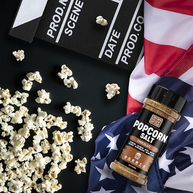 Popcorn Salt Chocolate Powder Mix - Gluten Free & Low Sodium Cocoa Powder Popcorn Salt Seasoning. Movie Night Pop Corn Flavoring Seasoning. Pop Corn Seasonings Salts. Sweet Cacao Blend Topping. 5.5oz