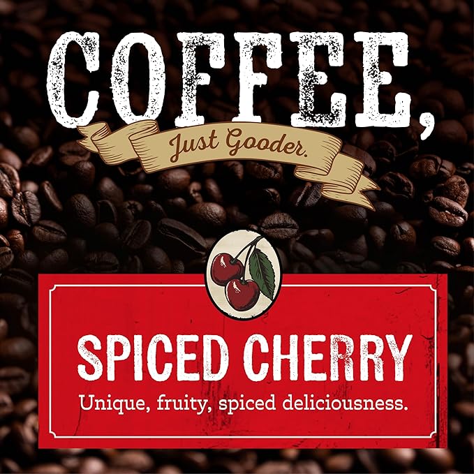 Rufus Teague Spiced Cherry Flavored Ground Coffee, Gourmet Fresh Dark Roasted Coffee, Smoke Roasted Java, Medium Grind, 12 oz Bag