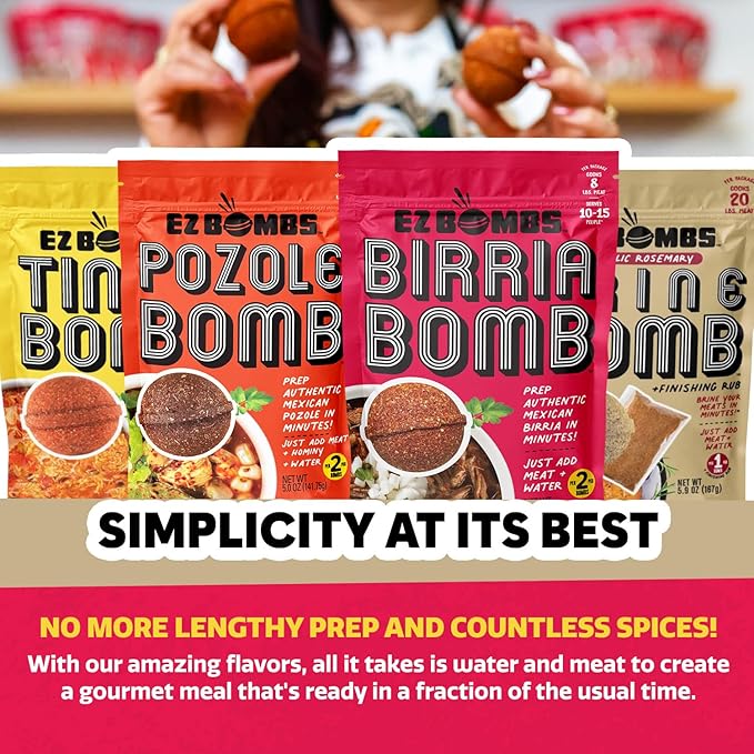 EZ Bombs Variety Pack – Pozole, Tinga & Birria Bomb Seasonings – Authentic Mexican Spice Mix for Tacos, Tortas, Nachos & Pozole Soup – Made with Real Chiles, Herbs & Spices for Quick, Flavorful Meals