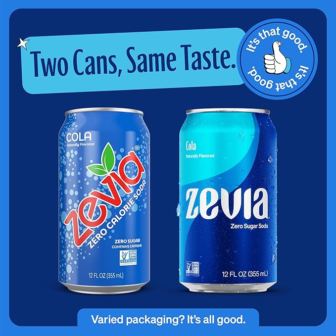 Zevia Zero Sugar Soda, Cola, 16 oz Cans (12-Pack) ??Naturally Sweetened, Non-GMO Project Verified, Gluten-Free, Vegan