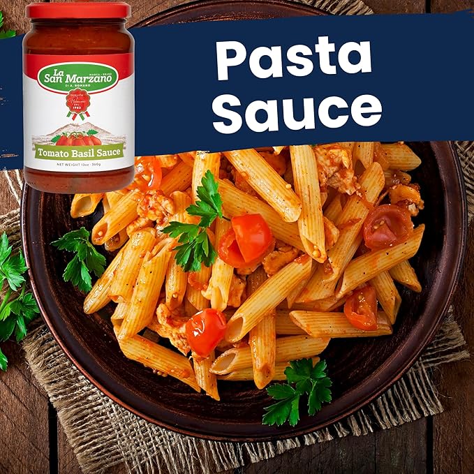 La San Marzano Tomato Basil Sauce, 13 oz, Pasta Sauce Made in Italy, All Purpose Tomato Premium Quality, All Natural, Mediterranean Diet, Non GMO, Vegan, Gluten Free