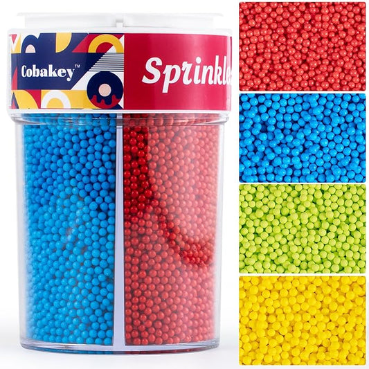 Rainbow Nonpareils Sprinkles Edible Blue Red Green Yellow Nonpareils Sprinkles Mix Perfect for Cake Decorations, Baking, Ice Cream, Cookies, Cupcake Topper 6.5 ounces