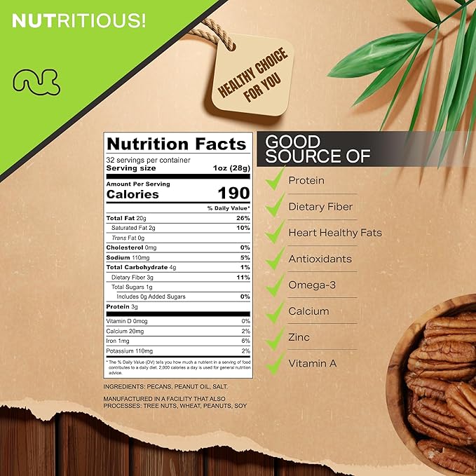 NUT CRAVINGS - Pecans Halves, Roasted & Salted, No Shell (32oz - 2 LB) Bulk Nuts Packed Fresh in Resealable Bag - Healthy Protein Food Snack, Food Assortments