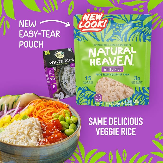Natural Heaven White Rice, Hearts of Palm, 6-Pack ??Naturally Rich in Potassium, Low-Calorie Veggie Rice, Keto & Gluten-Free Food, Vegan, 9 Oz Ea