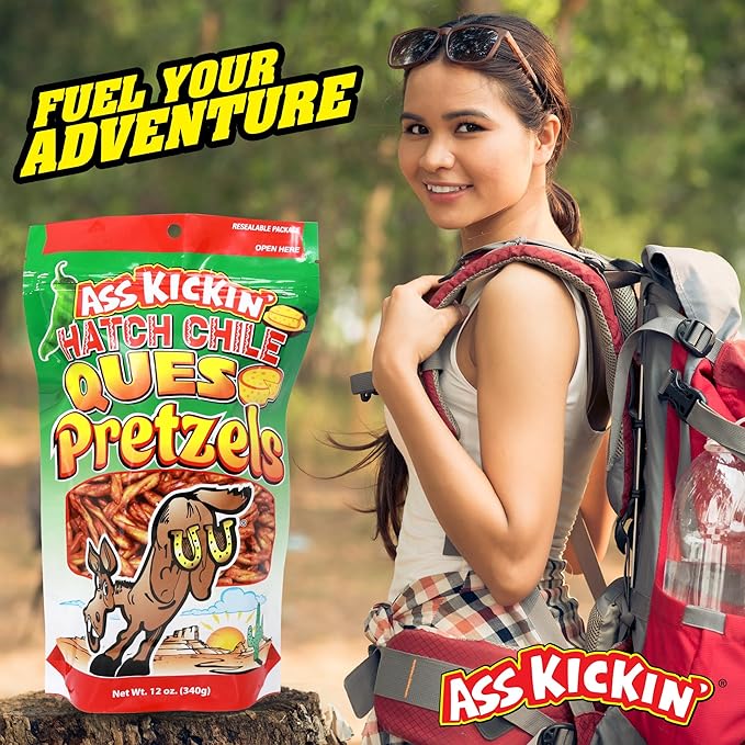 ASS KICKIN??Pretzels 12 Ounce Size Flavor Pack Seasoned Pretzel Twists (12oz, Hatch Chile Queso)