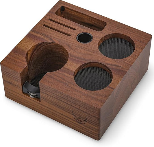 58mm Tamper Station V3 Walnut Portafilter Holder Compact Espresso Organizer with Multi Accessory Storage Espresso Machine Accessories for Coffee Bar