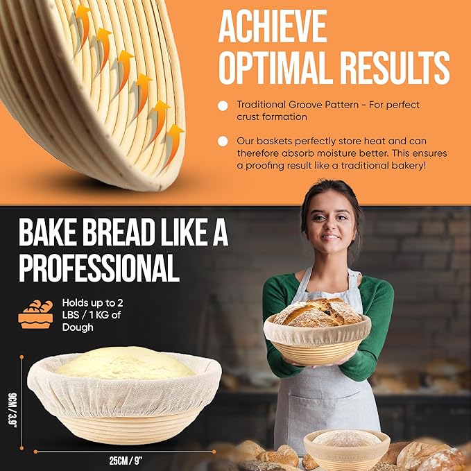 Trailblaze Banneton Bread Proofing Basket - Sourdough Bread Baking Supplies ??Sourdough Starter Kit ??Sourdough Proofing Basket Gift for Bakers - 2x Round Bread Baskets (9 Inch)