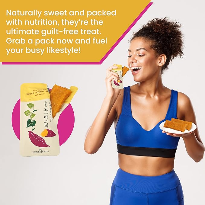 Korean Sweet Potato Sticks 20 Packs 100% Natural, Vegan, Low Carb, Gluten-Free Korean Snacks Pack with Dried Sweet Potatoes, Individually Wrapped for Healthy South Korean Diet Food (0.7 Oz EA)