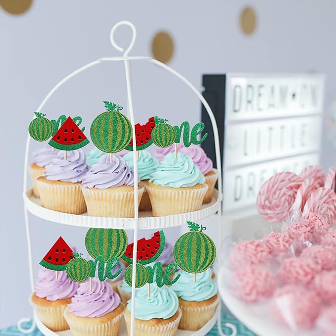 24 Pack Watermelon Cupcake Topper One in a Melon Cupcake Picks Watermelon First Year Birthday Baby Girl First Birthday Party Cake Decorations Supplies