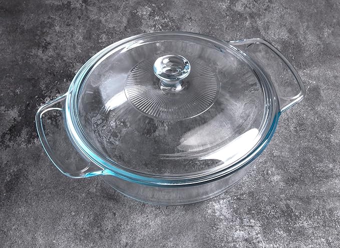 Clear Round Glass Casserole with Lid, Baking Dish with Glass Cover, Glass Casserole for Oven, Freezer and Dishwasher Safe (1.7-Quart Round)