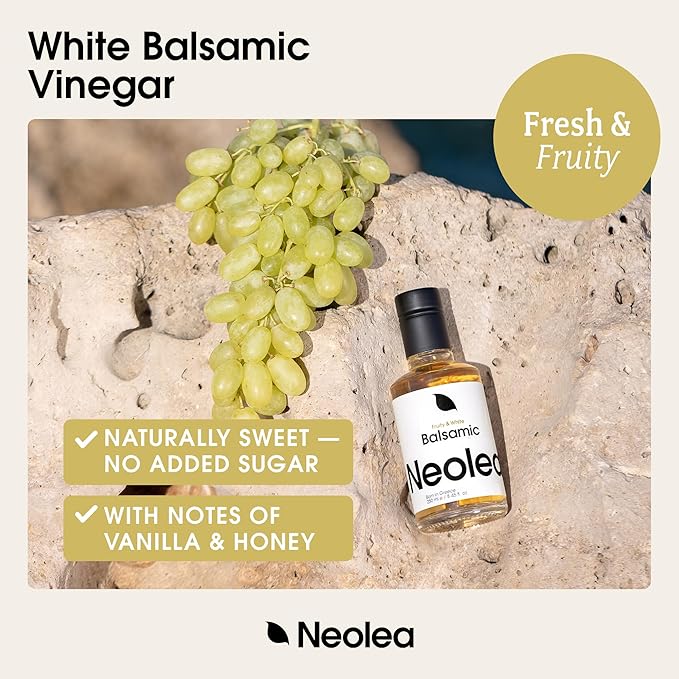 Neolea White Greek Balsamic Vinegar from Greece - American Oak w/Aged Vanilla & Honey Notes - Adds a Tangy & Acidic Flavor To Your Dishes - Dressing, Meats, Seafood & More - 8.45 fl oz / 250 ml
