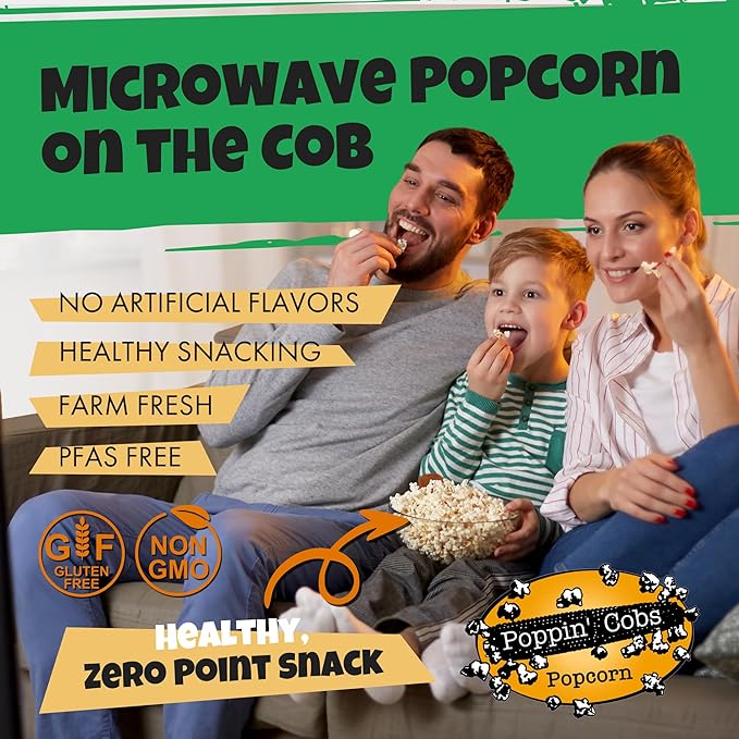 Poppin Cobs Microwave Popcorn on the Cob (9 PK) (Original) Whole Popcorn Kernels, Individually Wrapped Healthy Pop Corn on the Cob with Bags, Gluten Free Fun Snack Perfect for Movie Nights