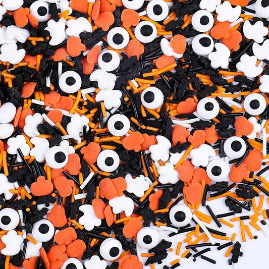 Halloween Sprinkles for Cake Decorating, Edible Candy Eyes, Pumpkin, Ghost and Jimmies Mix for Cupcake, Cookie Donuts and Ice Cream Toppings