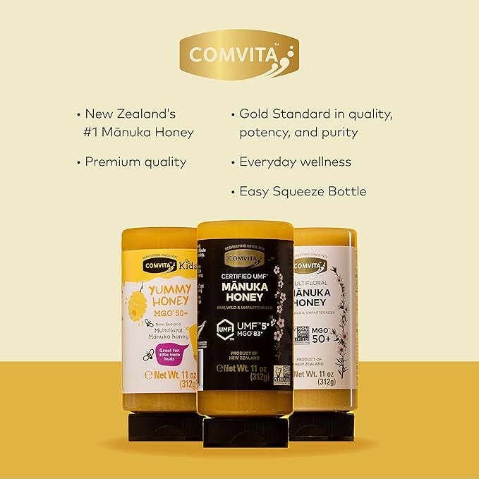 Comvita Multifloral Manuka Honey (MGO 50+) | New Zealand’s #1 Manuka Brand | Raw, Wild, Non-GMO | Delicious & Creamy Superfood for Daily Vitality | 11oz Squeeze Bottle