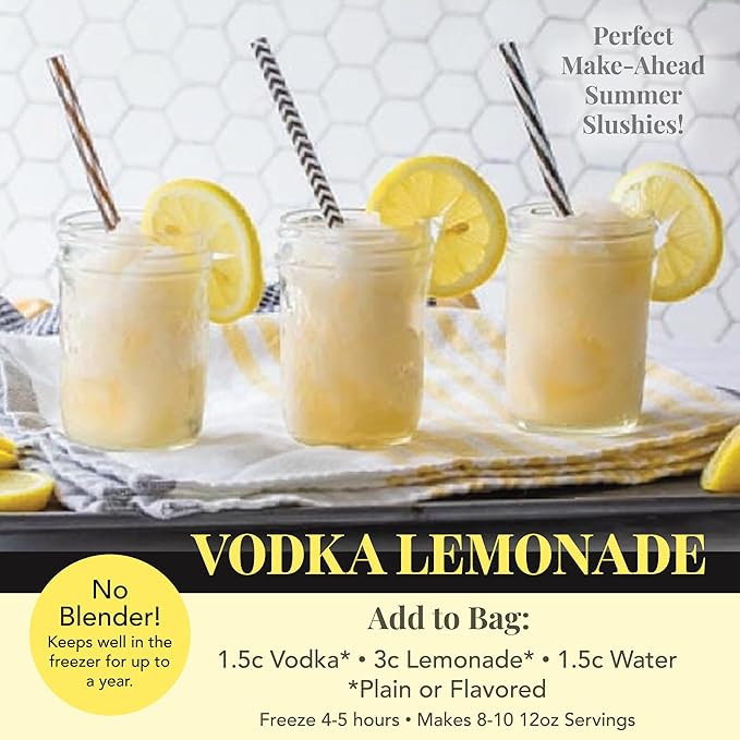 Frozen Cocktail Drink Mix - Makes 10 Slushies - Vodka Lemonade Drink Powder Pouches for Alcohol - All Natural Low Sugar Mixer, No Blender Needed