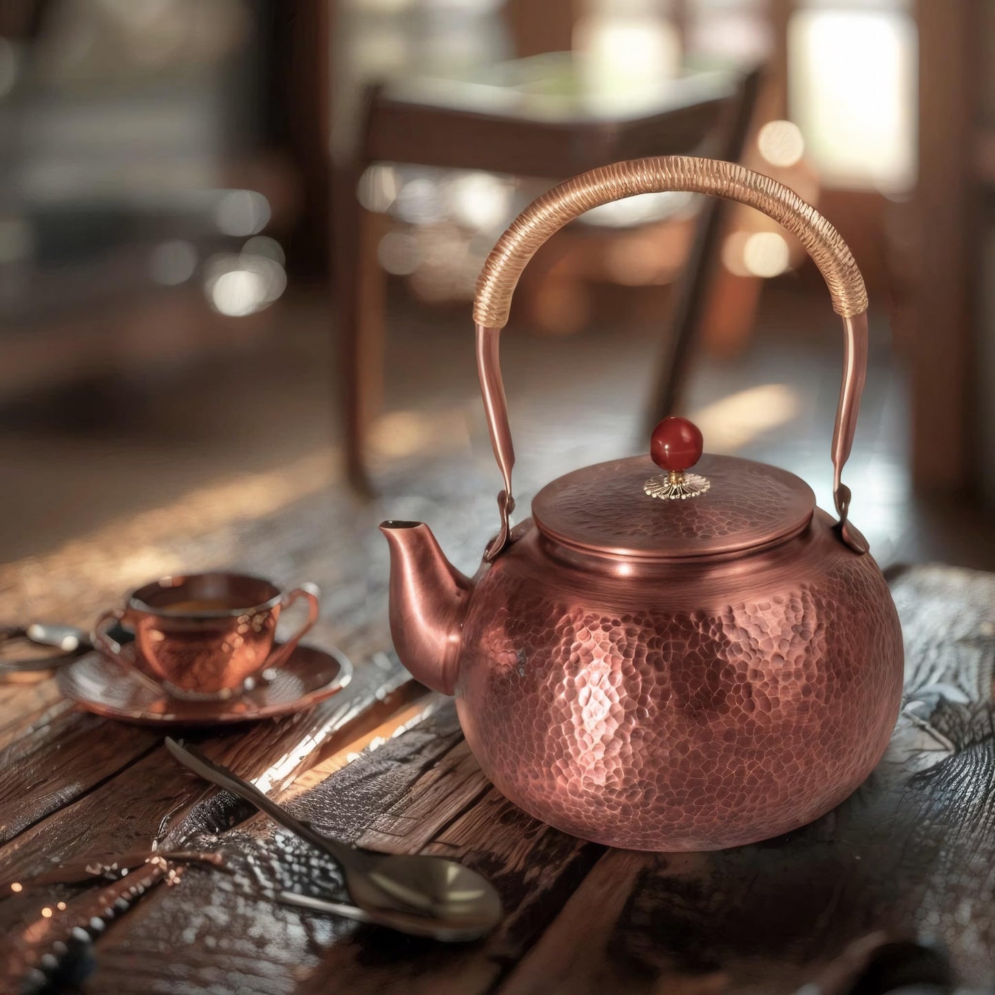 frymmx Handmade Hammered Copper Tea Kettle for Stove Top - 1.6 Quart (1500ml) Extra Thick Stovetop